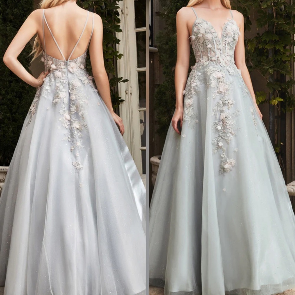Sage green sparkly a line ball gown or non traditional wedding dress - Picture 4 of 6